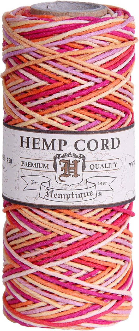 Hemptique 100% Hemp Cord Spool - 62.5 Meter Hemp String - Made with Love - No. 20 ~ 1mm Cord Thread for Jewelry Making, Macrame, Scrapbooking, DIY, & More - Variegated Taffy