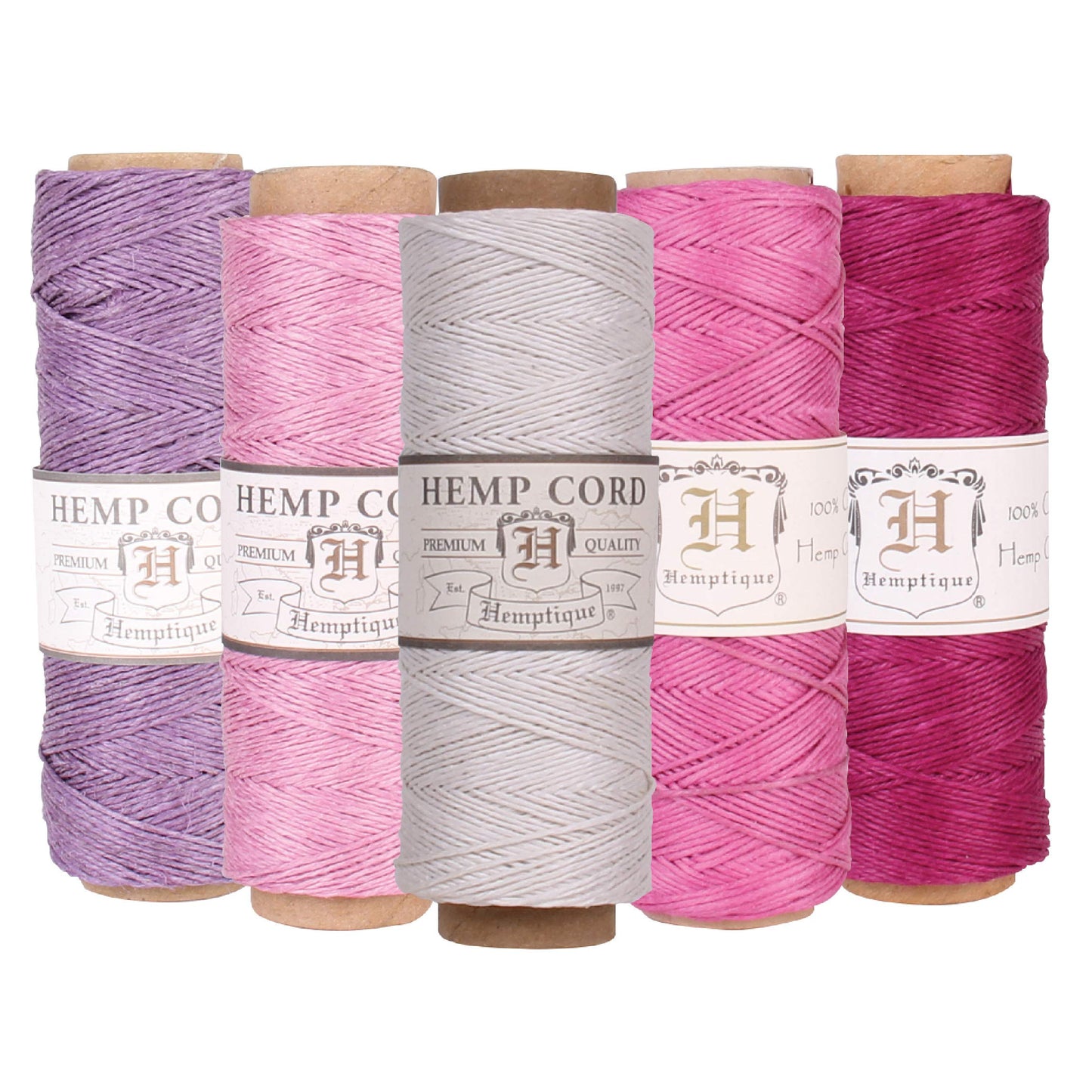 Hemptique 100% Natural Hemp Cord Spool Value Pack – 205ft ~ 62.5m X 5 - Hemp String - Biodegradable .5mm Cord Thread for Jewelry Making, Macramé, Scrapbooking, Greeting Cards & More – Sunset Pack