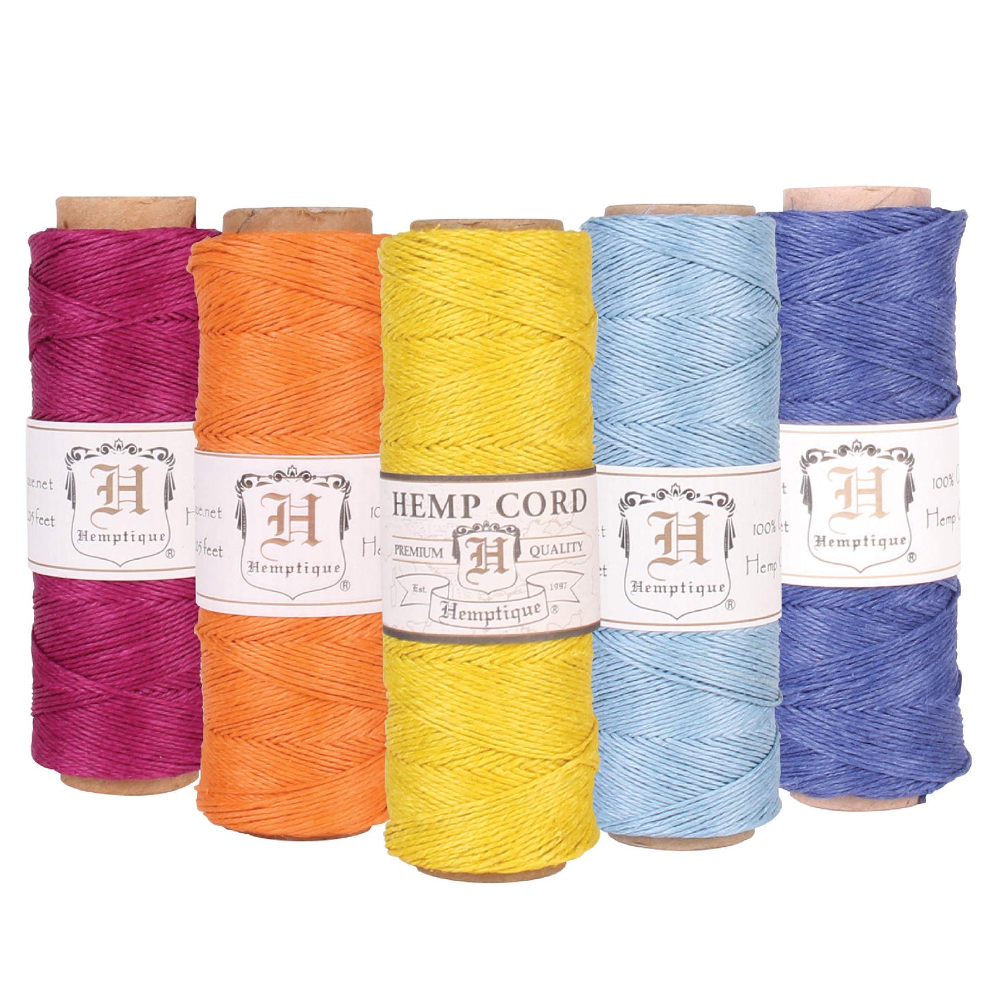 Hemptique 100% Natural Hemp Cord Spool Value Pack – 205ft ~ 62.5m X 5 - Hemp String - Biodegradable .5mm Cord Thread for Jewelry Making, Macramé, Scrapbooking, Greeting Cards & More – Sunset Pack