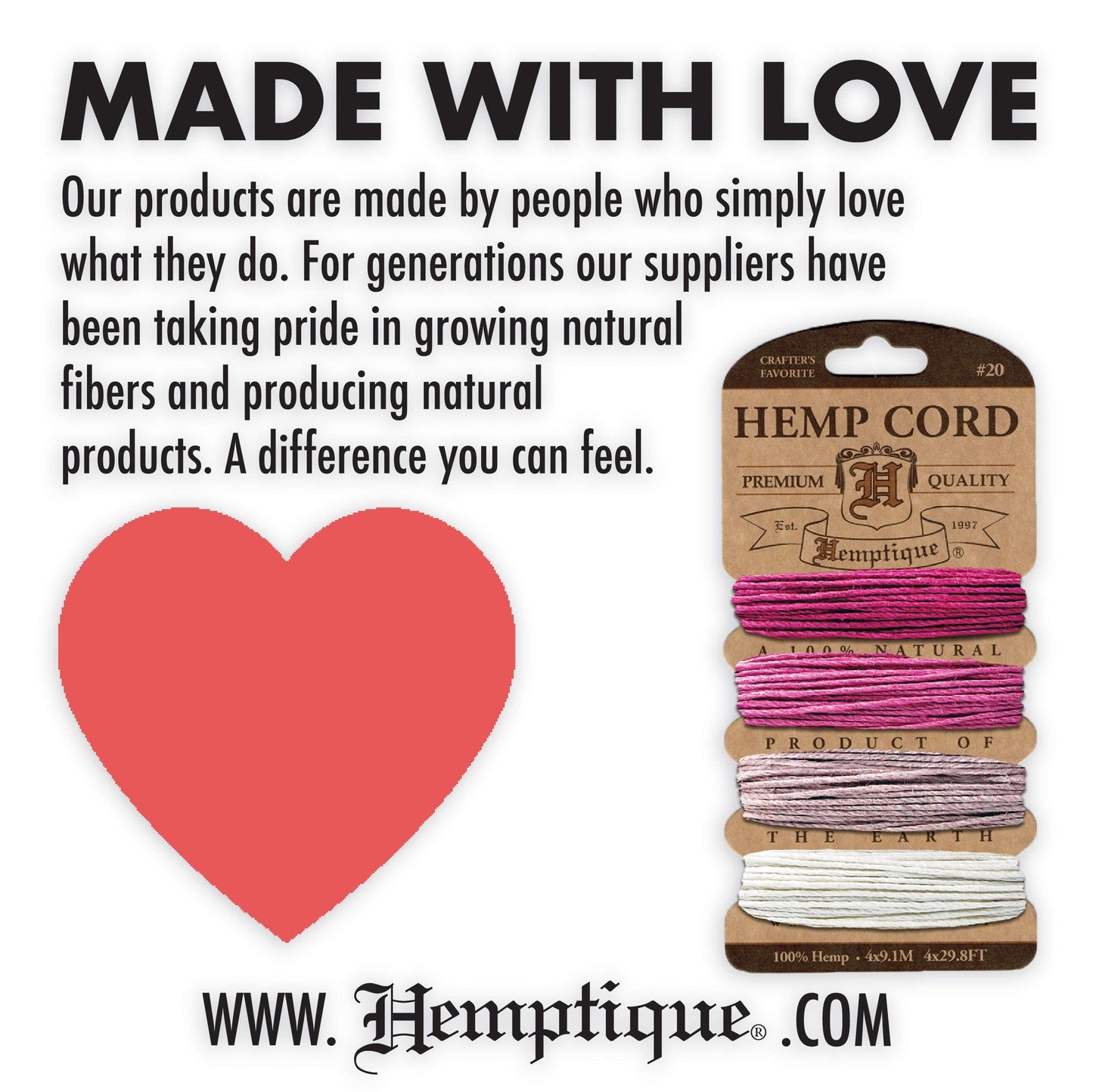 Hemptique 100% Natural Hemp Cord Spool Value Pack – 205ft ~ 62.5m X 5 - Hemp String - Biodegradable .5mm Cord Thread for Jewelry Making, Macramé, Scrapbooking, Greeting Cards & More – Sunset Pack