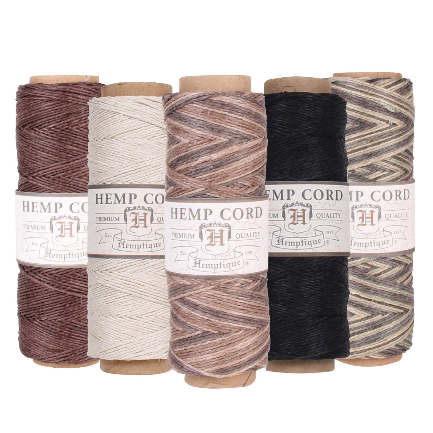 Hemptique 100% Natural Hemp Cord Spool Value Pack – 205ft ~ 62.5m X 5 - Hemp String - Biodegradable .5mm Cord Thread for Jewelry Making, Macramé, Scrapbooking, Greeting Cards & More – Sunset Pack